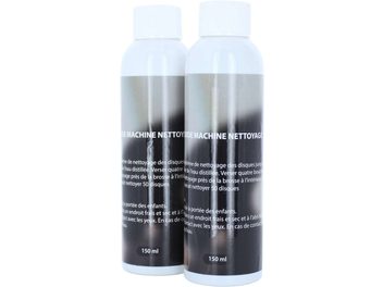 Due bottiglie bianche di liquido detergente per vinili Enova HIFI LMN 20, con etichette nere su sfondo bianco