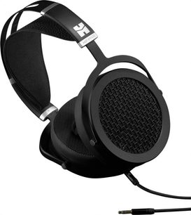 Åbent hi-fi hovedsæt Hifiman Sundara i sort, set fra venstre profil. Oval hovedbøjle og ørekopper med metalgitre