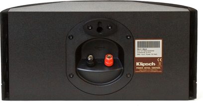 Klipsch RS-41 II MkII sort højttaler, set forfra, med to røde og sorte terminaler og en brun etiket