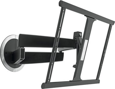 Vægmonteret TV-beslag Vogel's Designmount NEXT i sort metal, drejeligt armsystem, vægmontering, profilvisning på hvid baggrund