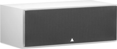 Diffusore centrale Triangle BRC2 bianco, vista a tre quarti, cabinet rettangolare bianco, frontale nero con logo triangolare
