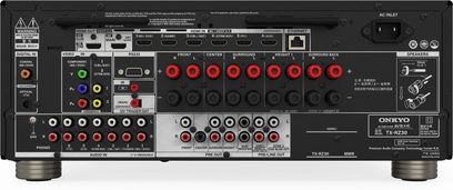 Domácí kino Onkyo TX-RZ30 černé, zadní pohled, konektory HDMI, audio, video, Ethernet, svorky pro reproduktory