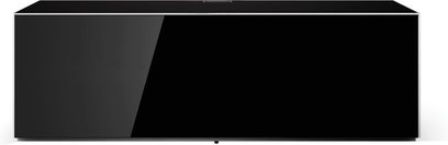 Skinnende sort Sonorous Elements EX10 tv-møbel efter mål, set forfra, aflang rektangulær form i vandret retning, uden synlige håndtag eller ben