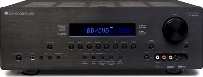 Cambridge Audio Azur 650R sort audio-/videoreceiver, aluminiumsfront, blåt display, mange knapper