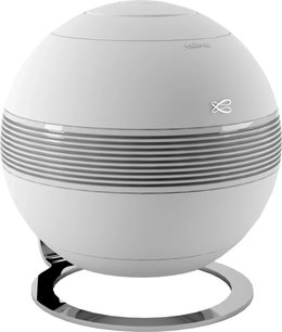 Cabasse The Pearl Sub hvit sfærisk subwoofer med krom ring og ribbet midtbånd
