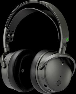 Bezdrátové sluchátko Audeze Maxwell Xbox v černé barvě, pohled ze tří čtvrtin zleva, oválné náušníky, polstrovaný oblouk