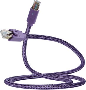 Furutech Lan-8 NCF Plus RJ45 Ethernet-netværkskabel i violet og sort med flettet kappe og transparente stik
