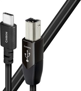 USB-кабель Audioquest Carbon тип B–C, 0,75 м, чорний, металеві сріблясті конектори, чорна плетена оплетка