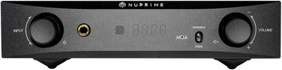 Nuprime DAC-9X sort audio-konverter, frontvisning, sort front med display, knapper og audio-stik