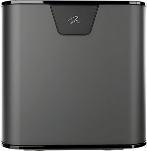 MartinLogan Depth 212 subwoofer i sort højglans, set forfra med centralt logo og afrundede kanter