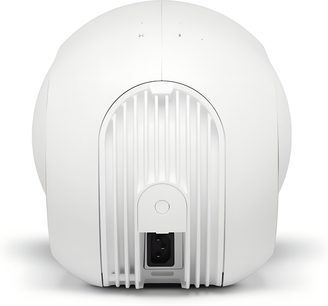 Cassa DEVIALET Phantom Ultimate 108 dB Opéra de Paris, scocca in plastica bianca, vista posteriore, alette, presa IEC