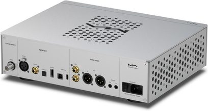 DAC-ljudomvandlare Matrix Audio ND-1 silver, bakifrån med digitala ingångar och RCA-/XLR-utgångar