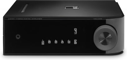 NAD D3020 sort hi-fi stereoforstærker set forfra, minimalistisk front med knapper og volumenkontrol