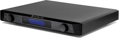 Przetwornik audio DAC Nuprime Evolution DAC2 czarny, widok perspektywiczny, prostokątna obudowa, centralny ekran, 2 okrągłe przyciski
