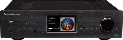 Síťový audio přehrávač Cambridge Audio Azur 851N černý s displejem zobrazujícím barevný abstraktní obrázek