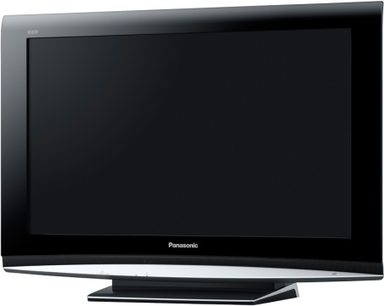 32-tommer Panasonic TX-32LXD86 fladskærms-LCD-TV, sort højglans ramme, metalfod, set forfra