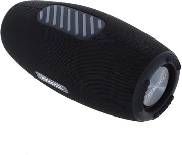Přenosný Bluetooth reproduktor Yourban Getone 45, válcový tvar, černá textilie, pohled v perspektivě, viditelný logo na konci