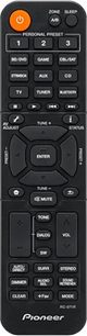 Sort Pioneer VSX-534D fjernbetjening med runde og rektangulære knapper, centralt retningsfelt, mat finish