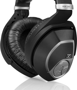 Open bedrade hifi-koptelefoon Sennheiser RS 195-U, rechter oorschelp zwart, leren kussen, ronde modusknop, zijaanzicht