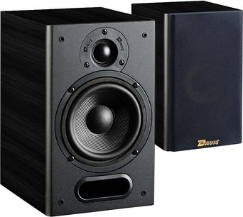 Davis Acoustics Maya Rear sort boghylde højttaler set forfra, mellemtone- og diskanthøjttaler, mat sort kabinet