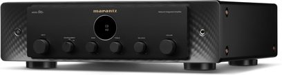 Стерео підсилювач Marantz Model 60n, вид спереду, чорний корпус, 6 круглих кнопок, центральний дисплей, круглі ніжки