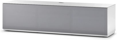 Sonorous Studio STA160T-WHT-GRY TV-møbel i hvid set forfra, med skinnende grå front uden håndtag