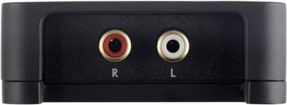 Arcam rLink audio DAC-konverter, set forfra, to RCA-stik, en rød mærket "R" og en hvid mærket "L"