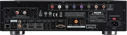 OPPO BDP-105D sort 4K Blu-ray-afspiller, bagside, audio/video-tilslutninger, HDMI-, USB-, koaksial-, optisk- og RS-232C-porte