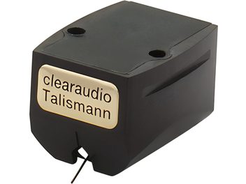 Cellule phono Clearaudio Talismann noire avec plaque frontale dorée et diamant de lecture visible en dessous