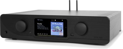 Atoll SDA300 Signature sort hi-fi stereoforstærker, sort, aluminiumsfront, farveskærm, ventilationsgitter, WiFi-antenner