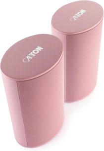 Paar kompakte Hi-Fi-Lautsprecher Canton Puro 30 in Rosa, ovales Design mit Frontgitter, Draufsicht