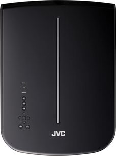 JVC DLA-HD750 sort videoprojektor, frontvisning, frontpanel med kontrolknapper og linse i midten