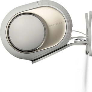 Podpora nástěnného reproduktoru Devialet Gecko, kov bílý s povrchovou úpravou Light Pearl, zakřivené výkyvné rameno, pohled z boku