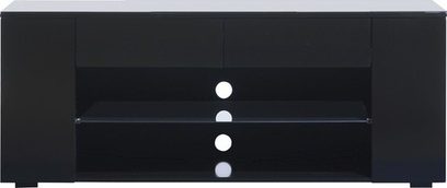 Ateca Luxe sort audio-/videomøbel, 2 døre, 2 skuffer, hvide håndtag, sort glashylde, rent design