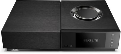 Naim Audio Uniti Star Lite lydsystem i sort med frontskærm, sideknapper og stor drejeknap på toppen