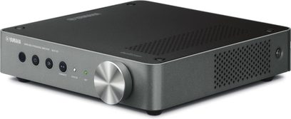 Wzmacniacz hi-fi stereo Yamaha WXA-50 DS w metalicznym kolorze szarym, przedni panel z przyciskami, pokrętłem i gniazdem słuchawkowym, widok z przodu