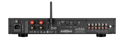 Amplificatore stereo Audiolab 6000A MKII vista posteriore con connettori RCA, ottico, coassiale, morsetti per diffusori e antenna