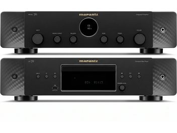 Čierna hi-fi zostava Marantz Model 70 a CD 70, integrovaný zosilňovač a CD prehrávač spredu