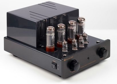 PrimaLuna ProLogue Classic KT-88 sort hi-fi stereoforstærker set forfra, 6 vakuumrør, metalkabinet