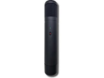 Microfon de calibrare Triangle, Microfon Zen, vedere frontală verticală, corp cilindric negru, grilaj metalic, indicator verde, buton roșu