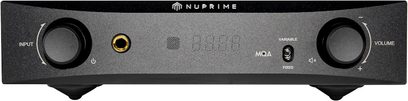 Convertitore audio DAC Nuprime DAC-9X nero, vista frontale, facciata nera con display, pulsanti e prese audio