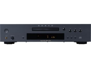 Onkyo ICON C-30 CD-afspiller i sort, frontpanel i metal, set forfra, slids til indføring, centralt display, hovedtelefonstik og knapper