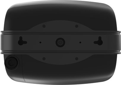 Diffusore da esterno Klipsch PSM-525-T nero, vista posteriore con supporto di fissaggio centrale e passacavo laterale