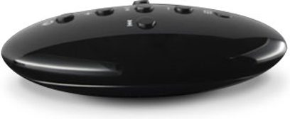 Bowers & Wilkins MM-1 sort dokstationsholder, set ovenfra, oval form, blank overflade, 6 runde knapper på toppen
