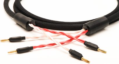 Tospolet højttaler-kabel i sort og rød, med forgyldte bananstik i enderne, Reference Studio Cable HP Nimed