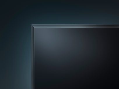 Panasonic TX-65CX800 television turned off, black screen, slim silver frame, front view slightly angled