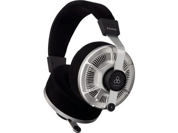 Чорні та срібні hi-fi навушники Final DX6000, метал і тканина, круглі відкриті ґрати, вигляд у три чверті зліва