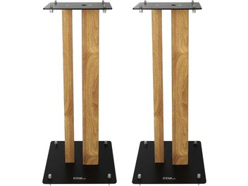 Enova HIFI MAJESTY 60 WD taban ünitesi, ahşap kaplama, ön görünüm, 2 dikey ahşap sütun, siyah taban ve platform