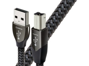 Cavo USB Audioquest Diamond da A a B 3m, connettori argentati, guaina intrecciata nera, su sfondo bianco