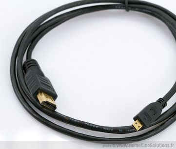 HDMI Initial Micro HDMI-kabel 1,5 m HCS sort, forgyldte stik, nærbillede af buet profil på hvid baggrund